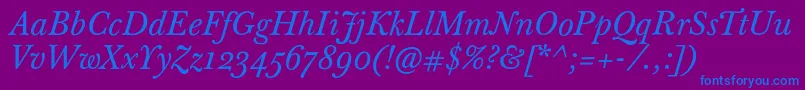 BaskervilleTenProItalic Font – Blue Fonts on Purple Background