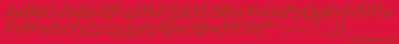 BaskervilleTenProItalic-Schriftart – Braune Schriften auf rotem Hintergrund