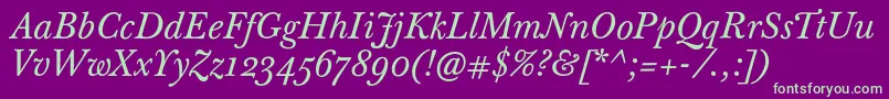 BaskervilleTenProItalic Font – Green Fonts on Purple Background