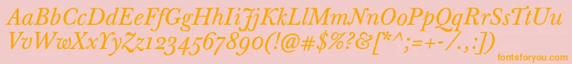 BaskervilleTenProItalic Font – Orange Fonts on Pink Background