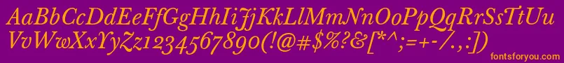 BaskervilleTenProItalic Font – Orange Fonts on Purple Background