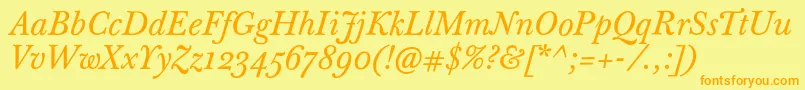 BaskervilleTenProItalic Font – Orange Fonts on Yellow Background