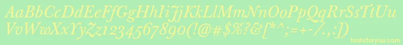 BaskervilleTenProItalic Font – Yellow Fonts on Green Background