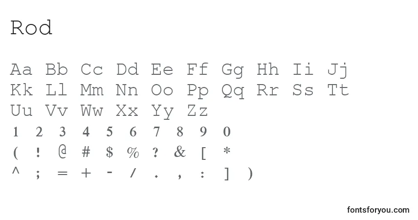 Czcionka Rod – alfabet, cyfry, specjalne znaki
