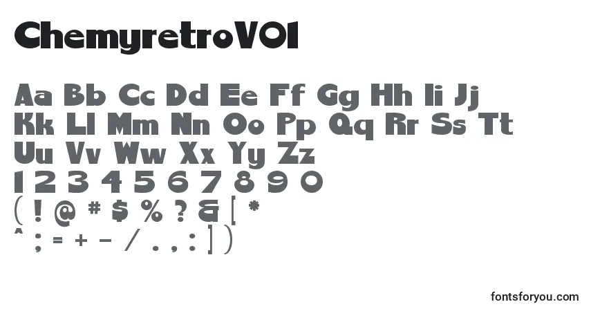Schriftart ChemyretroV01 (106549) – Alphabet, Zahlen, spezielle Symbole