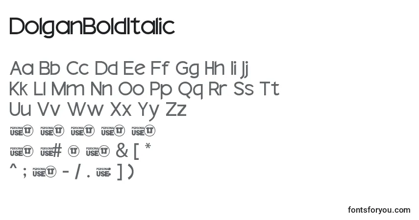 Czcionka DolganBoldItalic – alfabet, cyfry, specjalne znaki