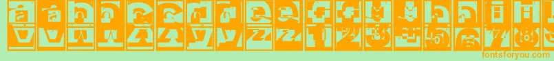 Brokensanscapsjumper-Schriftart – Orangefarbene Schriften auf grünem Hintergrund