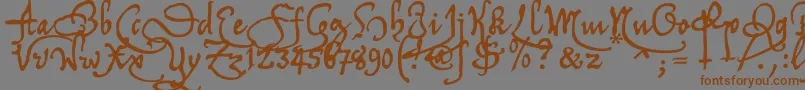 フォントTychrc2u – 茶色の文字が灰色の背景にあります。