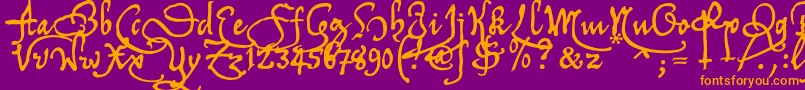 フォントTychrc2u – 紫色の背景にオレンジのフォント