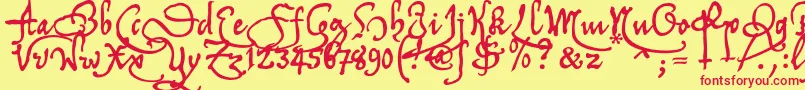 フォントTychrc2u – 赤い文字の黄色い背景