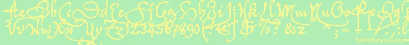 フォントTychrc2u – 黄色の文字が緑の背景にあります