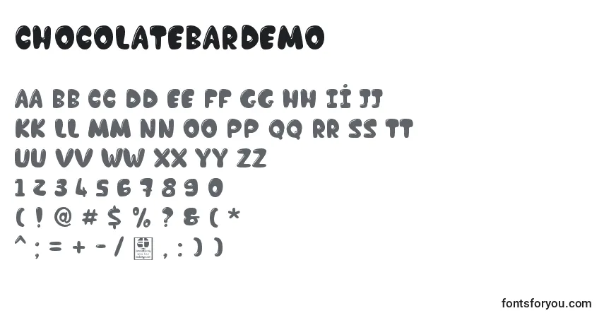 A fonte ChocolateBarDemo – alfabeto, números, caracteres especiais