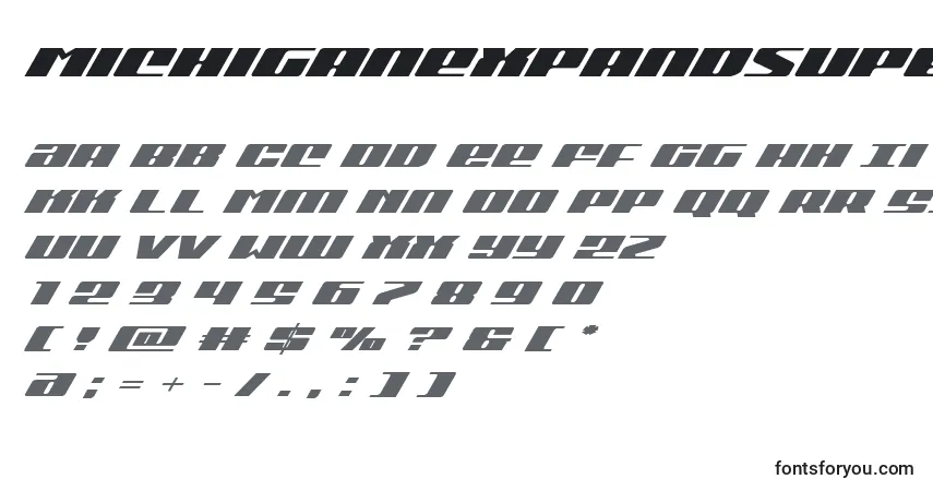 Шрифт Michiganexpandsuperital – алфавит, цифры, специальные символы