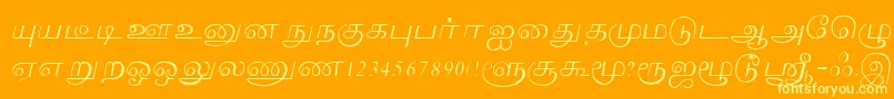 Lakshmi-Schriftart – Gelbe Schriften auf orangefarbenem Hintergrund