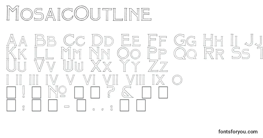 A fonte MosaicOutline – alfabeto, números, caracteres especiais