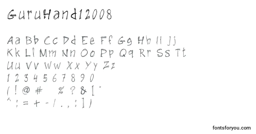 Schriftart GuruHand12008 – Alphabet, Zahlen, spezielle Symbole