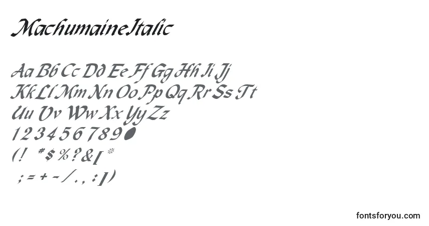 A fonte MachumaineItalic – alfabeto, números, caracteres especiais