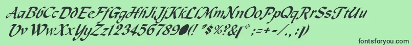 Fonte MachumaineItalic – fontes pretas em um fundo verde