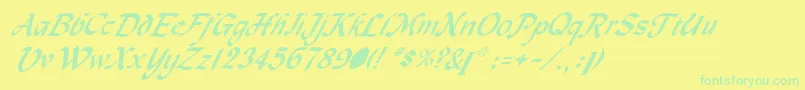 MachumaineItalic Font – Green Fonts on Yellow Background