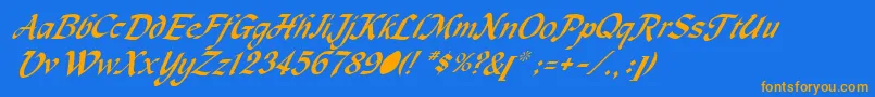 フォントMachumaineItalic – オレンジ色の文字が青い背景にあります。