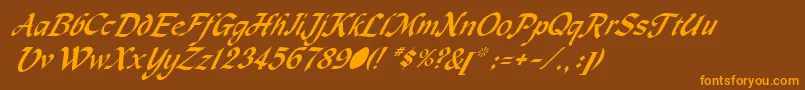 MachumaineItalic-Schriftart – Orangefarbene Schriften auf braunem Hintergrund