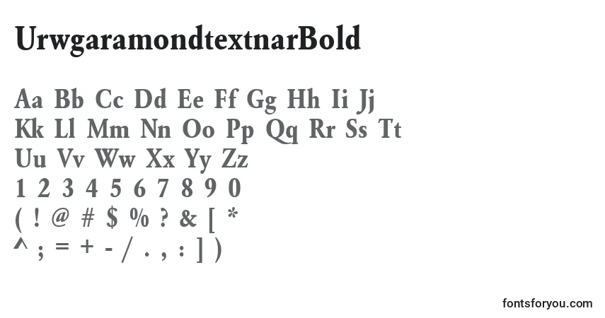 A fonte UrwgaramondtextnarBold – alfabeto, números, caracteres especiais