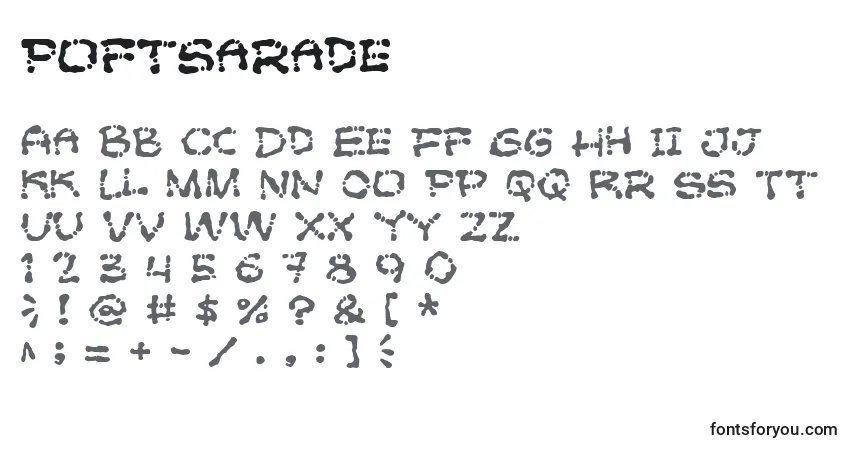 Schriftart Poftsarade – Alphabet, Zahlen, spezielle Symbole