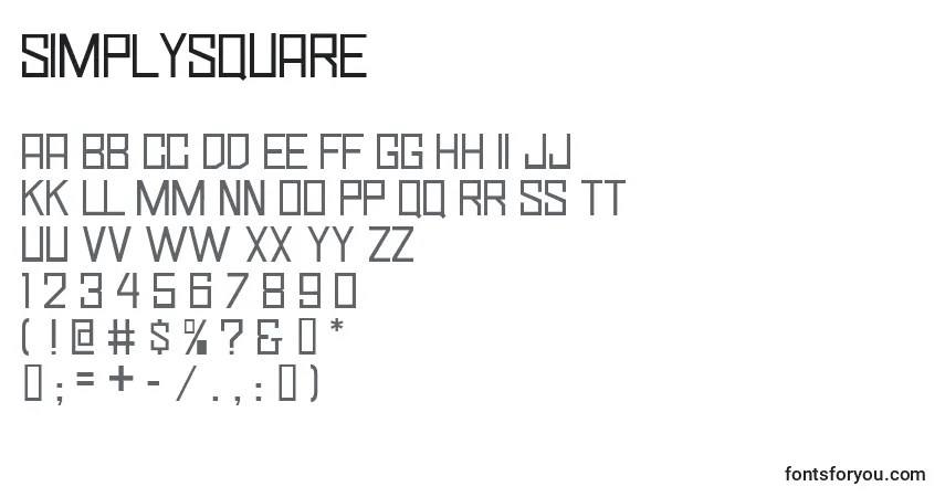 Czcionka Simplysquare – alfabet, cyfry, specjalne znaki