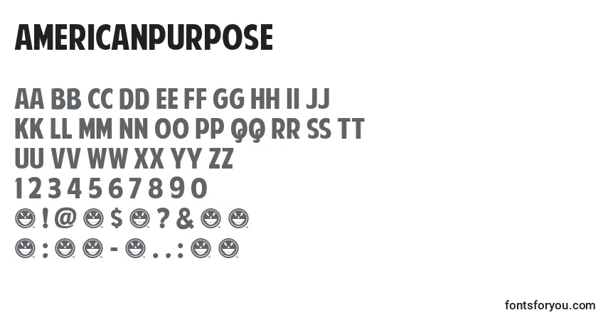 A fonte AmericanPurpose (106579) – alfabeto, números, caracteres especiais