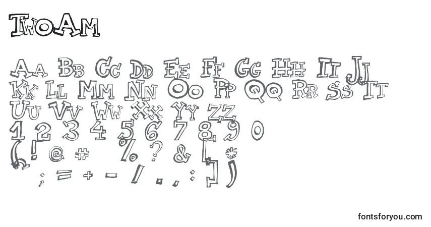 Czcionka TwoAm – alfabet, cyfry, specjalne znaki