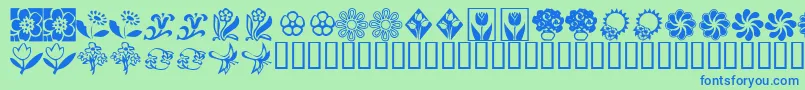 KrKatsFlowers2-Schriftart – Blaue Schriften auf grünem Hintergrund