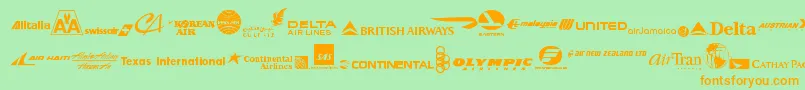 フォントAirlineLogos – オレンジの文字が緑の背景にあります。