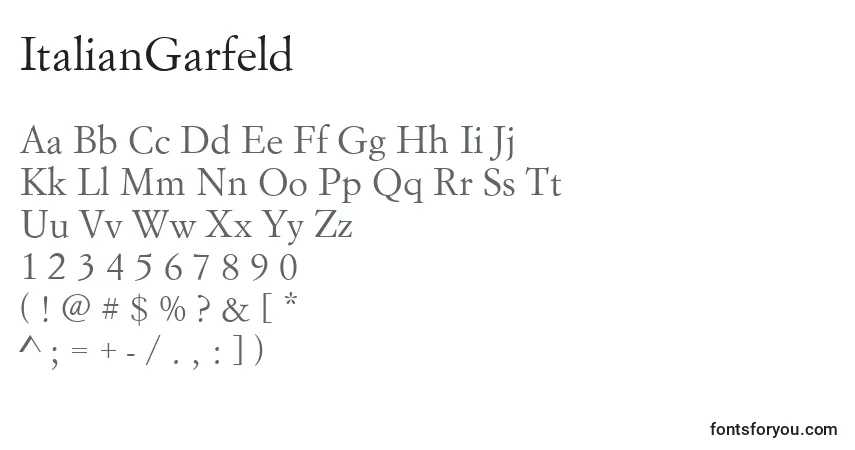 A fonte ItalianGarfeld – alfabeto, números, caracteres especiais