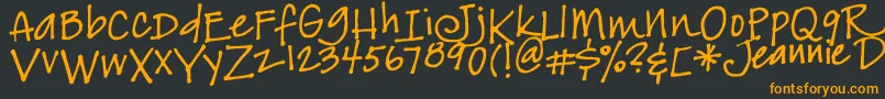 Jeansfont-Schriftart – Orangefarbene Schriften auf schwarzem Hintergrund