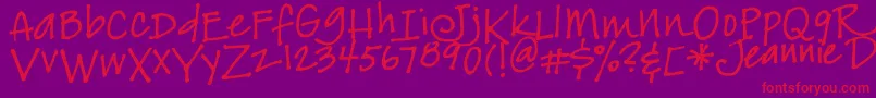 Jeansfont-Schriftart – Rote Schriften auf violettem Hintergrund