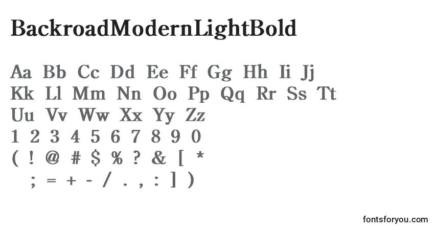 Czcionka BackroadModernLightBold – alfabet, cyfry, specjalne znaki