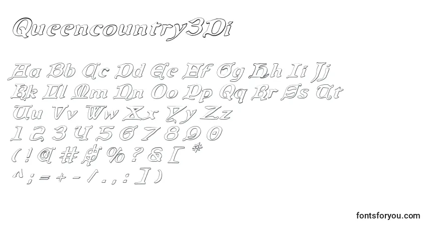 A fonte Queencountry3Di – alfabeto, números, caracteres especiais