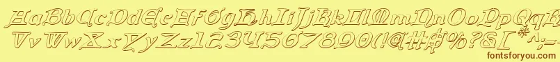 フォントQueencountry3Di – 茶色の文字が黄色の背景にあります。