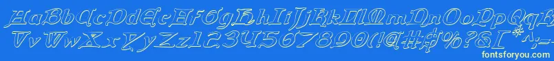 Queencountry3Di-Schriftart – Gelbe Schriften auf blauem Hintergrund