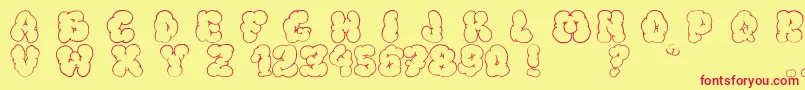 Bigardofanzine3-fontti – punaiset fontit keltaisella taustalla