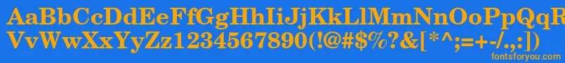 NewCenturySchoolbookРџРѕР»СѓР¶РёСЂРЅС‹Р№-Schriftart – Orangefarbene Schriften auf blauem Hintergrund