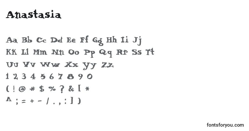 Schriftart Anastasia (106611) – Alphabet, Zahlen, spezielle Symbole