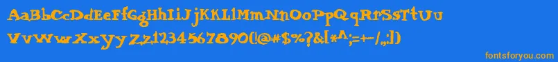 フォントAnastasia – オレンジ色の文字が青い背景にあります。