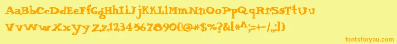 フォントAnastasia – オレンジの文字が黄色の背景にあります。