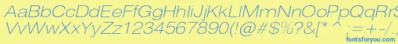 HeliosextthincItalic Font – Blue Fonts on Yellow Background