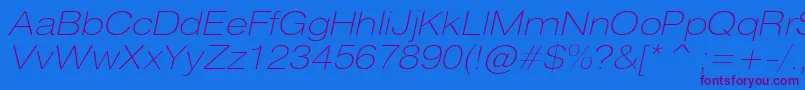 HeliosextthincItalic Font – Purple Fonts on Blue Background