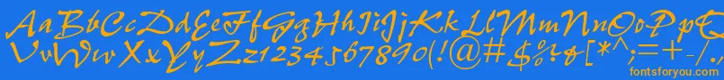 フォントPfefferdbNormal – オレンジ色の文字が青い背景にあります。