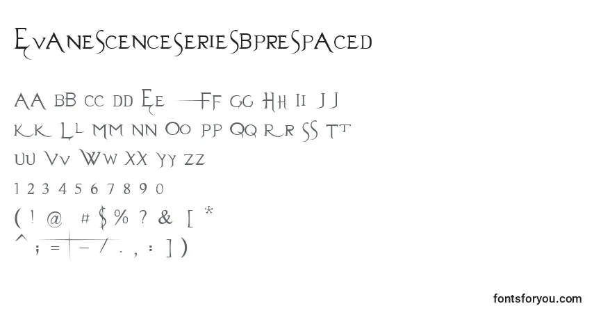 A fonte EvanescenceSeriesBPrespaced – alfabeto, números, caracteres especiais