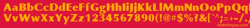 OmniBlackRegular-Schriftart – Orangefarbene Schriften auf rotem Hintergrund