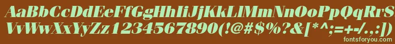 フォントFenicestdUltraoblique – 緑色の文字が茶色の背景にあります。